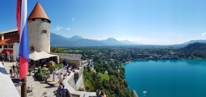 The incredible view of Lake Bled and the Karavanke mountains from Bled Castle. Photo credit: Graham Soult