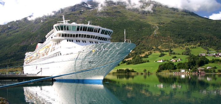 Fred. Olsen's flagship cruise ship Balmoral at Olden in Norway
