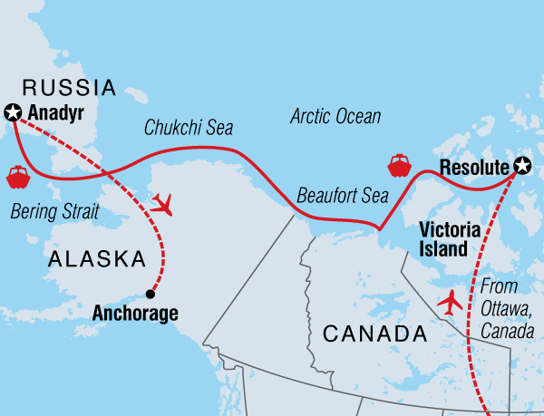 Route of the Kapitan Khlebnikov's voyage